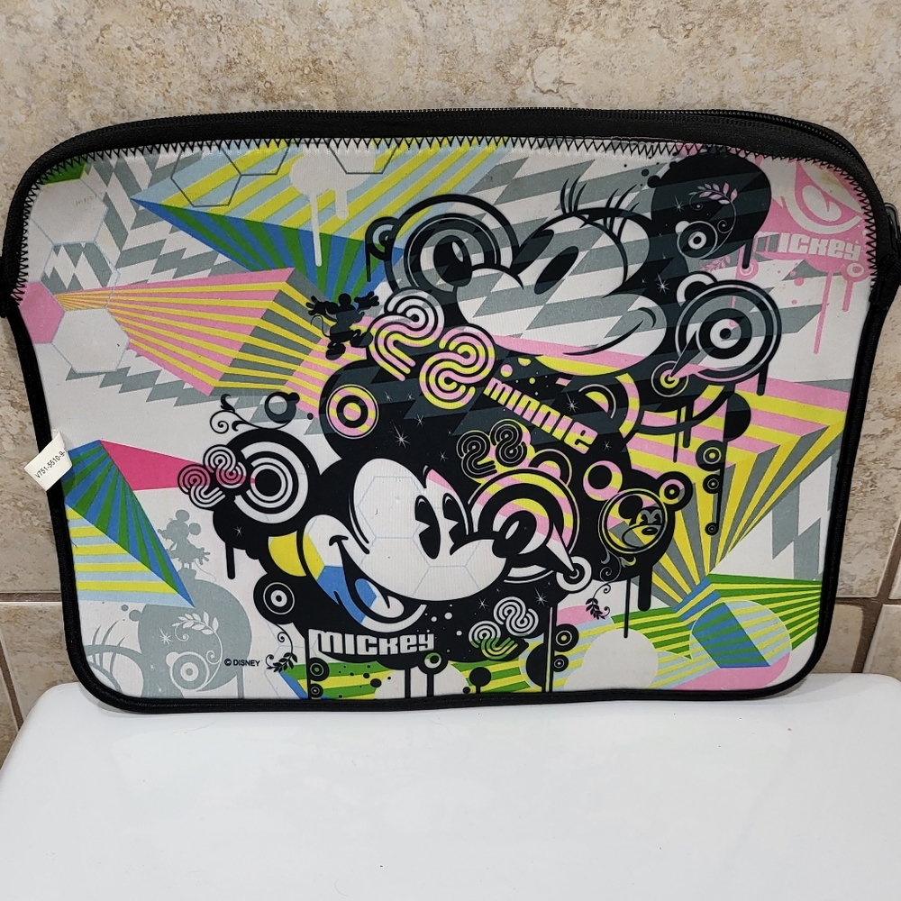 Disney Mickey Mouse Reversible Laptop Computer Sleeve Zip Case 2 For 1